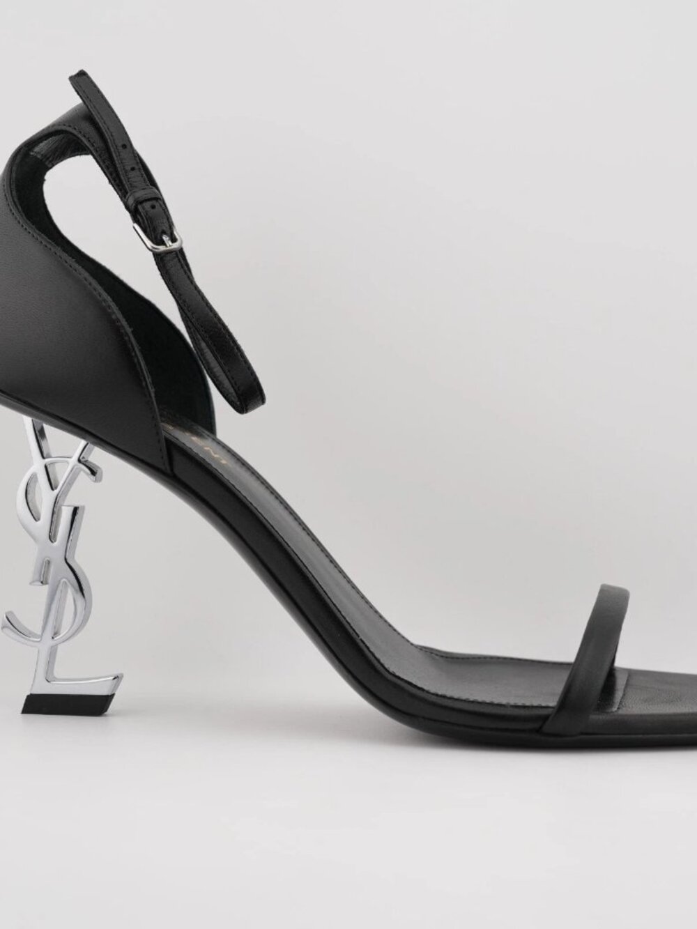 Saint Laurent Opyum 85 YSL Heels Sandals Ankle Strap Leather SIlver Black Sz 39